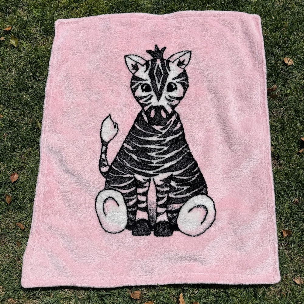 Y2K Denali Collection Pink Zebra Plush Fleece Baby Security Blanket USA 28x35